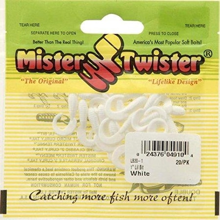 Mister Twister Lil' Bit Curly Tail Grub, 1, White, 20PK LB20-1
